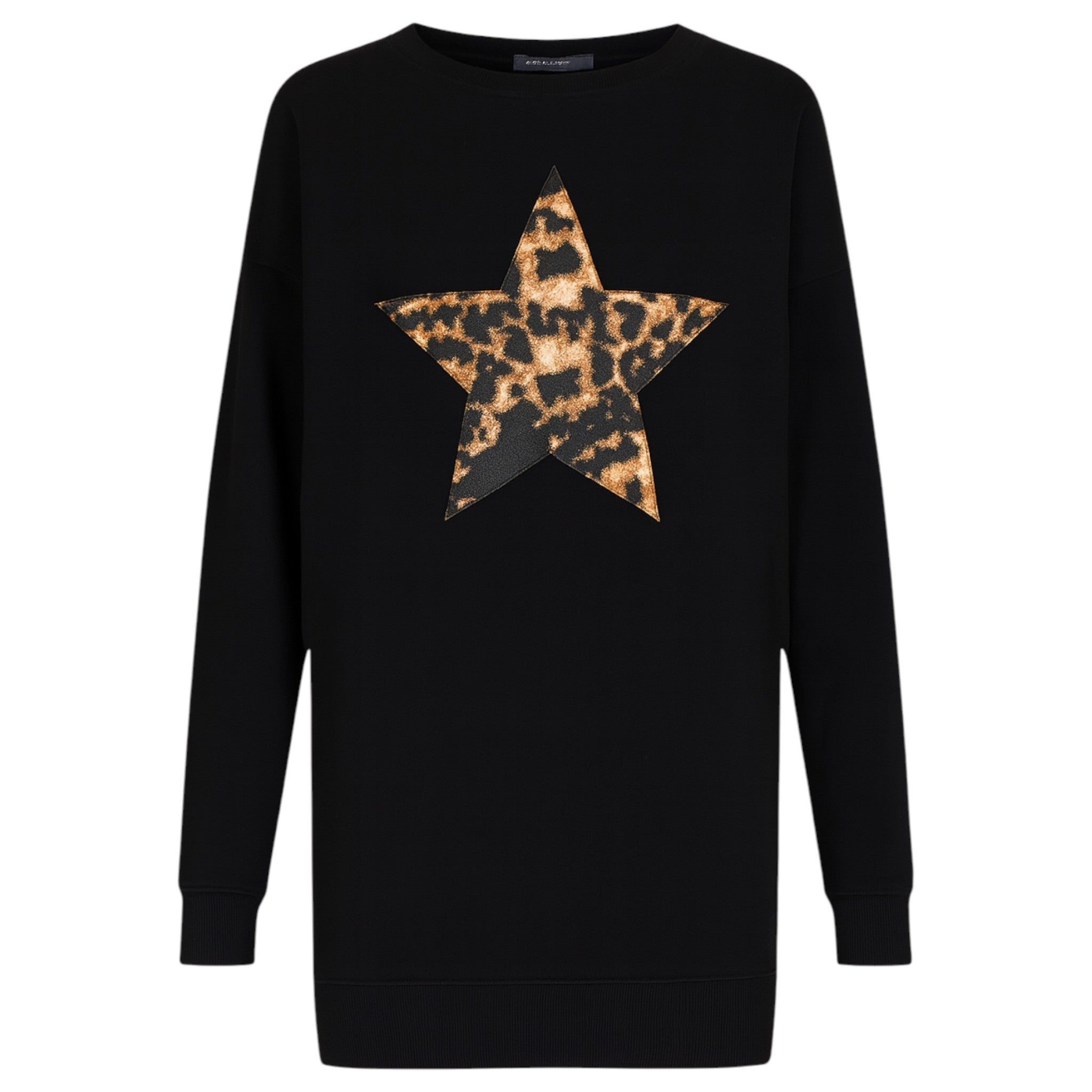 Women’s oversized black top with leopard star print – casual long sleeve shirt